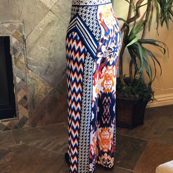 Jealous Tomato Pants - Jealous Tomato White Navy Orange BoHo Pants XS
